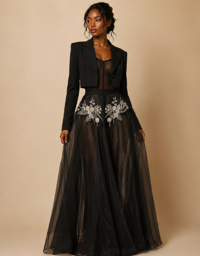 Black Crystal Detail Dress & Crop Blazer – MASSAVELT