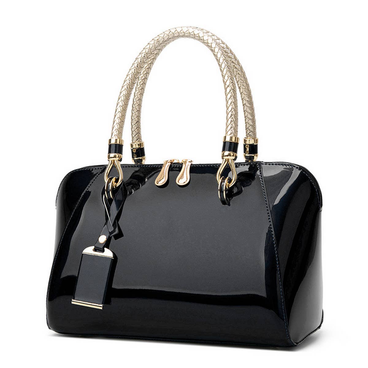 Ivory Glossy Braided-Handle Tote Bag