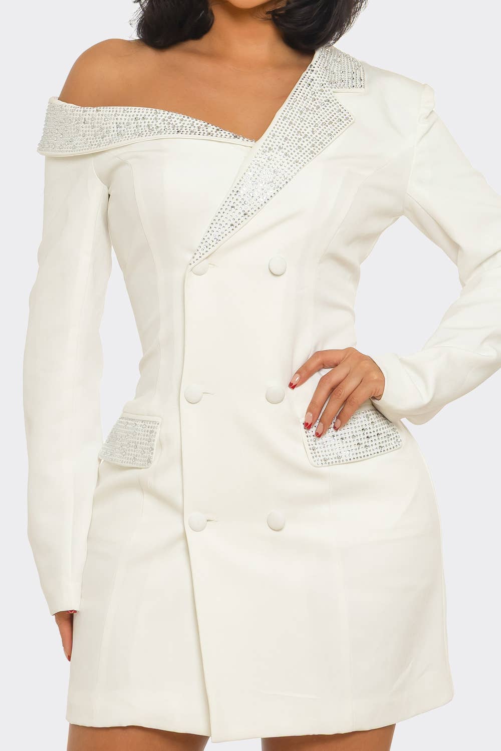 Rhinestone Trim Blazer Dress – Luxe Statement Fit