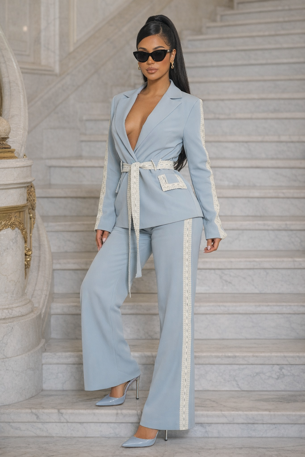 Tailored Belted Blazer Set – Elegant Structured Fit