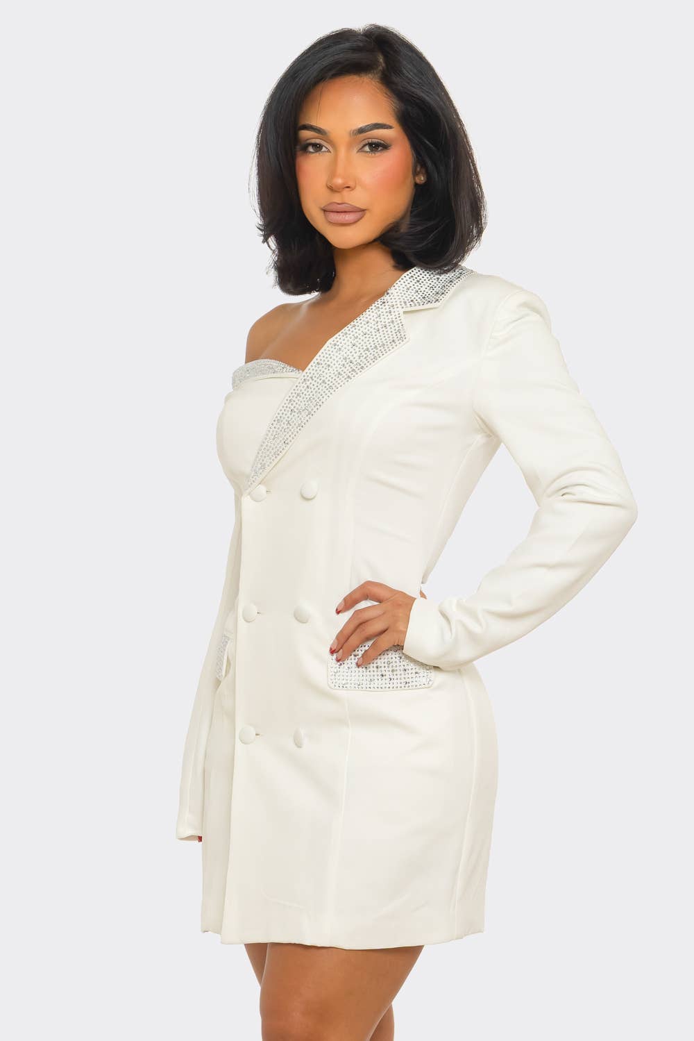 Rhinestone Trim Blazer Dress – Luxe Statement Fit
