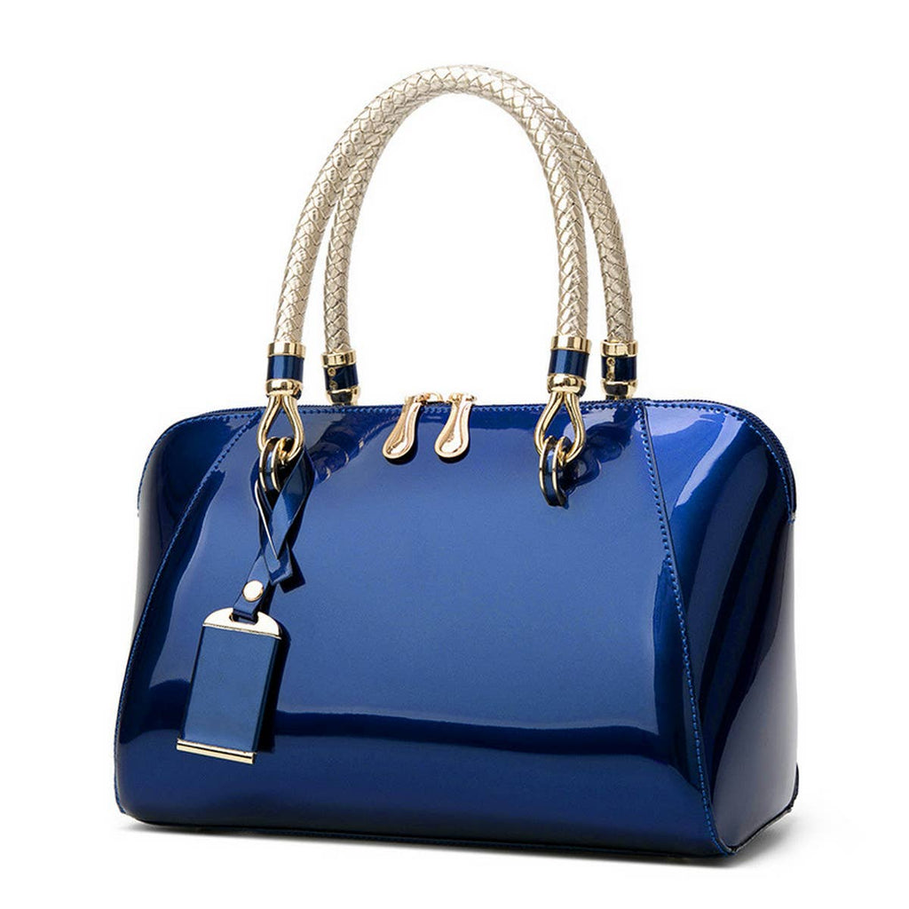 Ivory Glossy Braided-Handle Tote Bag