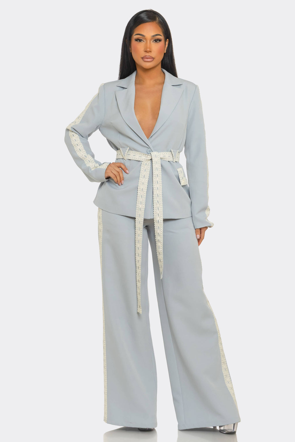 Tailored Belted Blazer Set – Elegant Structured Fit