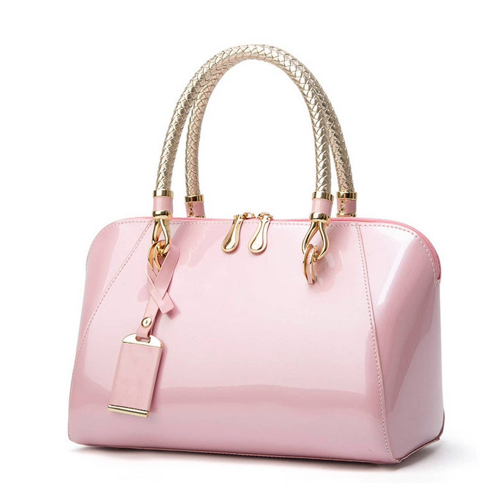 Ivory Glossy Braided-Handle Tote Bag