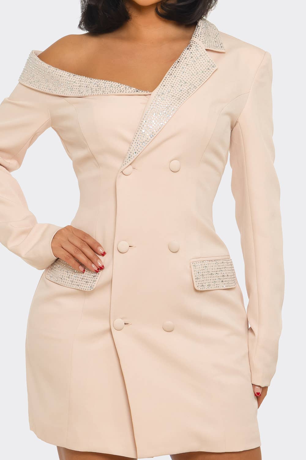 Rhinestone Trim Blazer Dress – Luxe Statement Fit