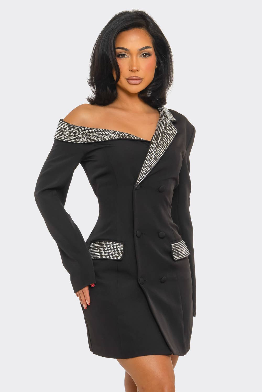 Rhinestone Trim Blazer Dress – Luxe Statement Fit