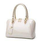 Ivory Glossy Braided-Handle Tote Bag