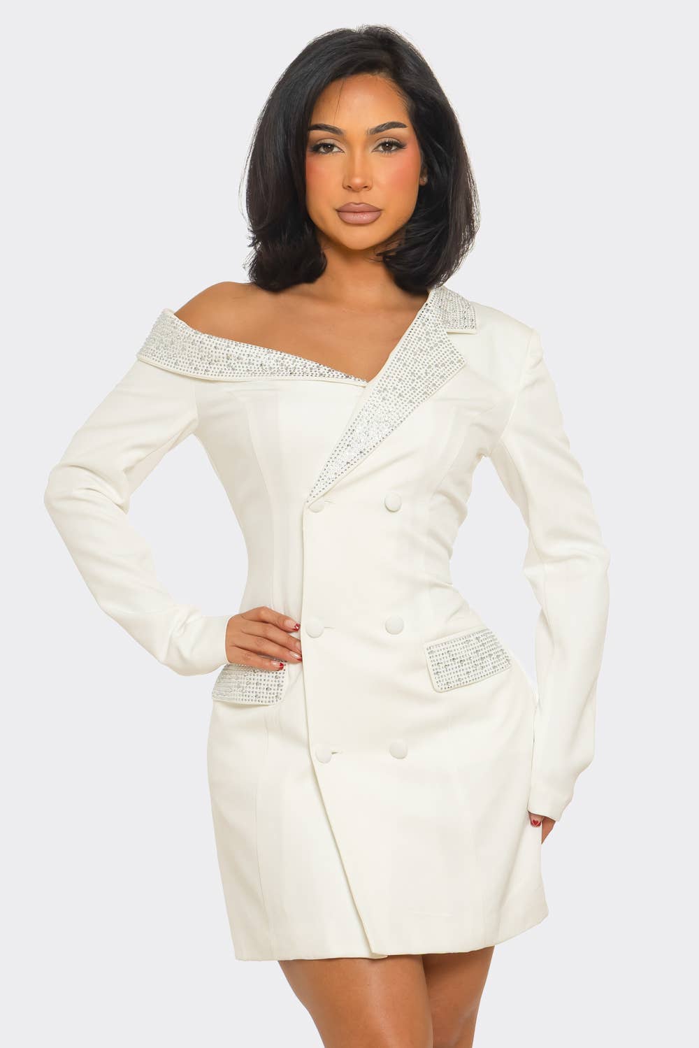 Rhinestone Trim Blazer Dress – Luxe Statement Fit