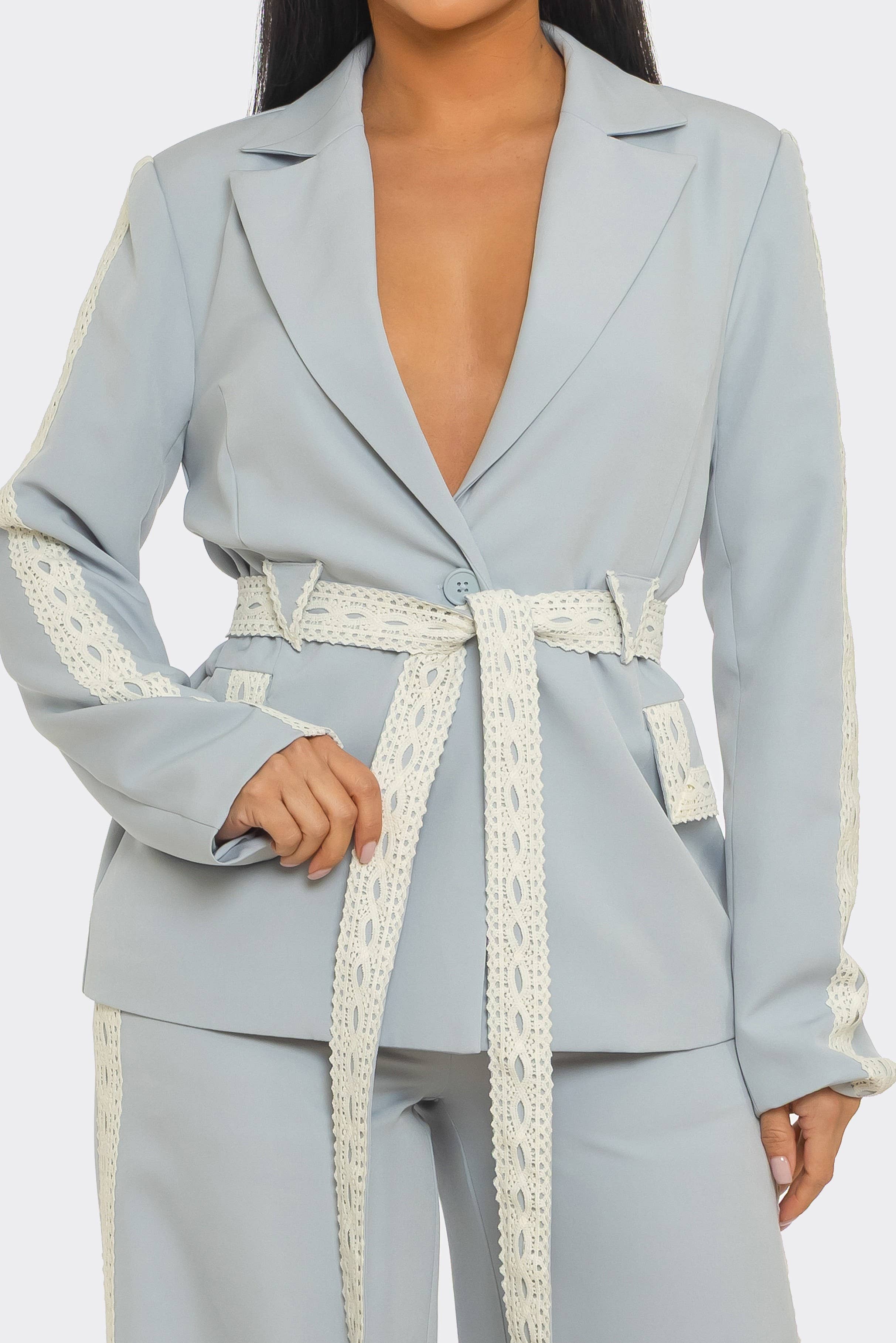 Tailored Belted Blazer Set – Elegant Structured Fit