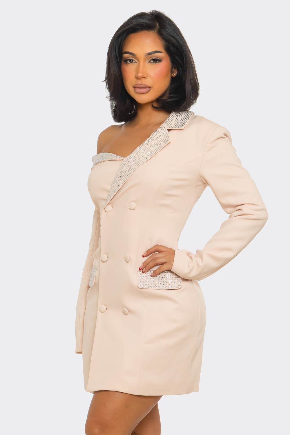 Rhinestone Trim Blazer Dress – Luxe Statement Fit