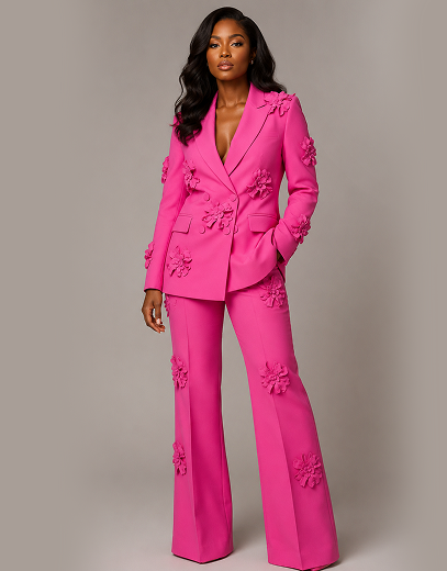 Pink Flowers Blazer & Pants Sets