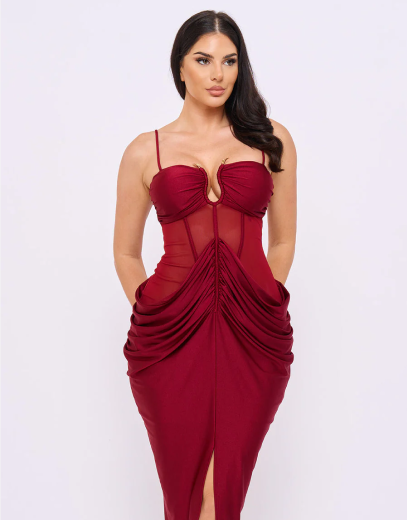 RUCHED BODYCON MIDI DRESS