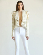 Tweed Chain-Shoulder Cropped Jacket