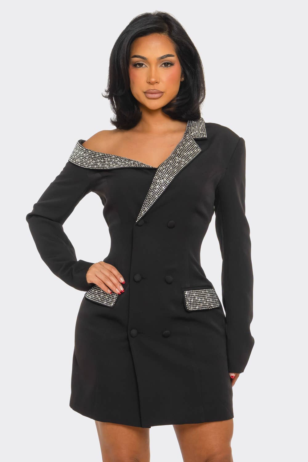 Rhinestone Trim Blazer Dress – Luxe Statement Fit