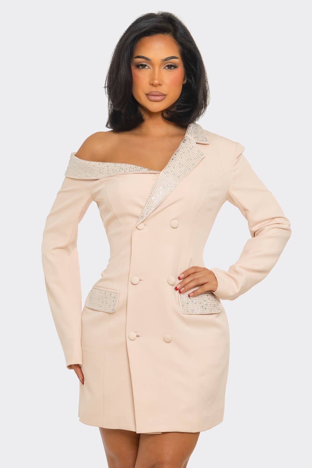 Rhinestone Trim Blazer Dress – Luxe Statement Fit