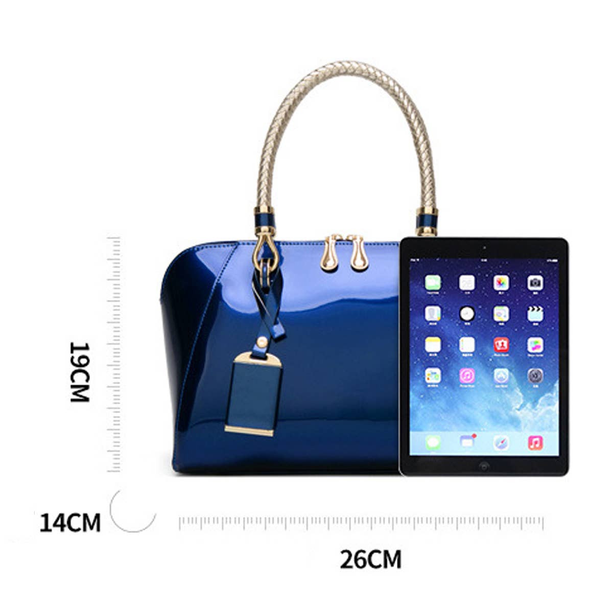 Ivory Glossy Braided-Handle Tote Bag