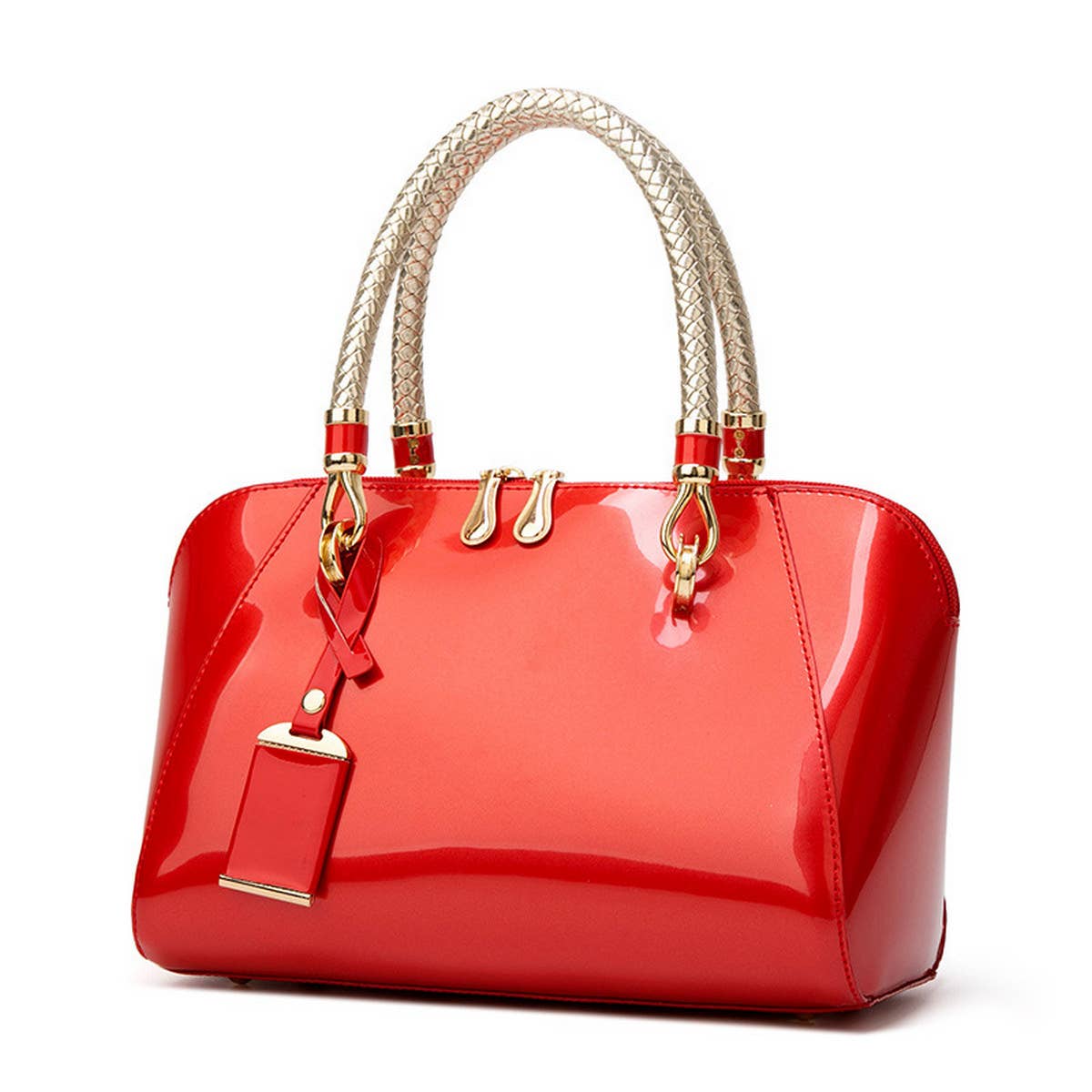 Ivory Glossy Braided-Handle Tote Bag