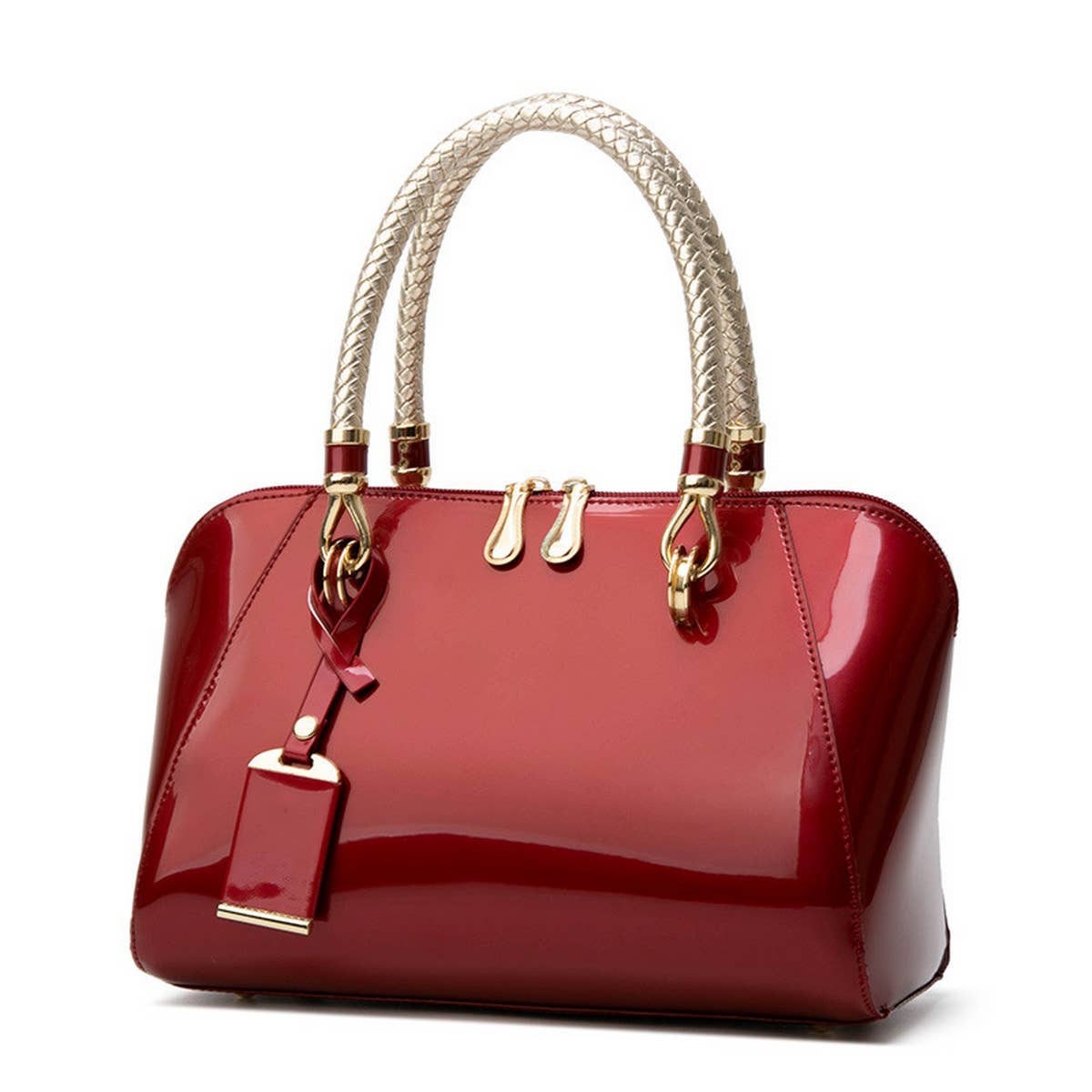 Ivory Glossy Braided-Handle Tote Bag