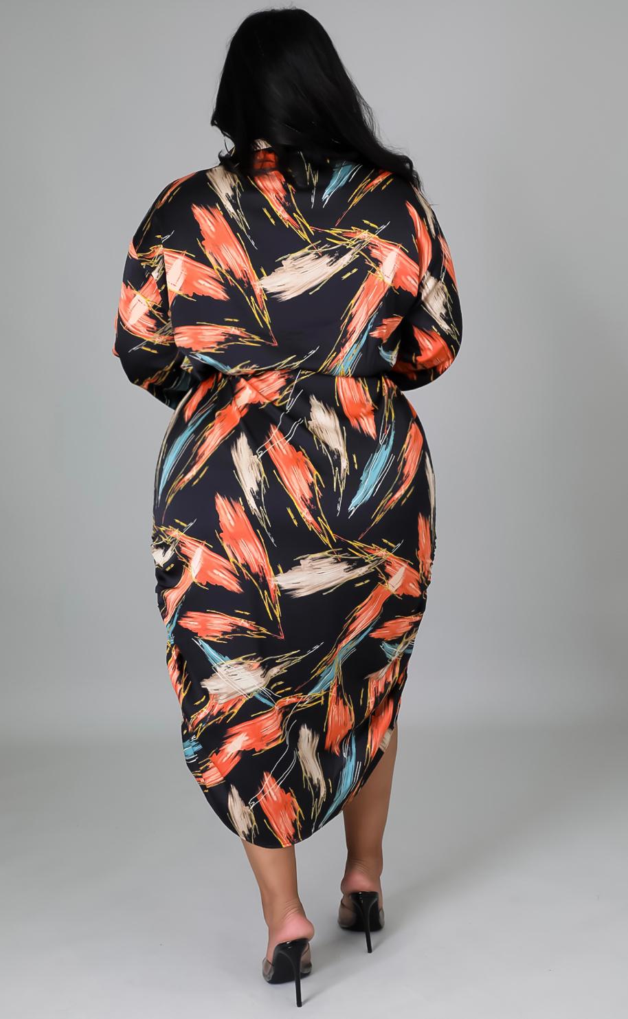 Button-Up Ruched Midi Dress plus size 
•