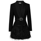 Shawl Collar Feather BlazerWith Belt 0