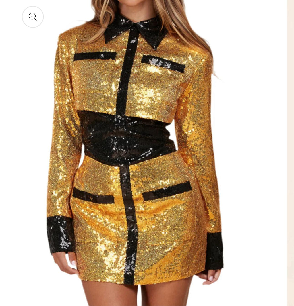 Gold & Black Mini Dress