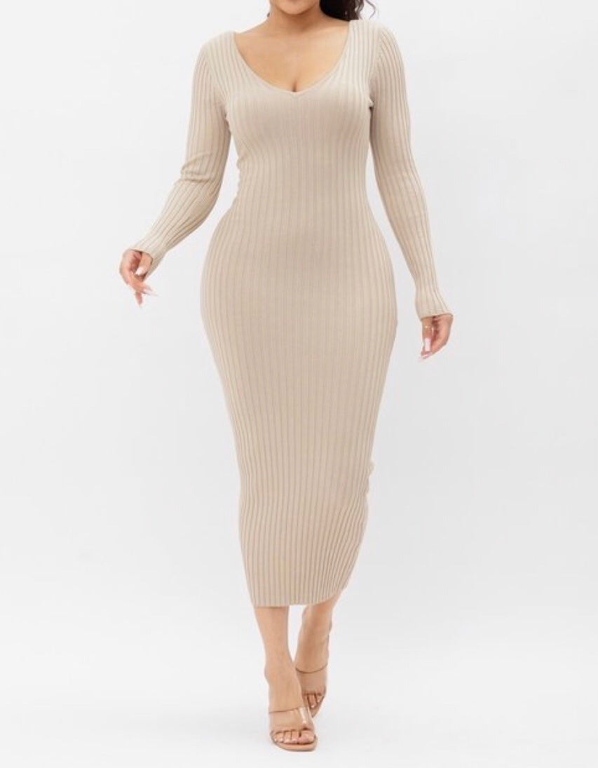 Ribbed Off-Shoulder Midi Dress