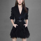 Shawl Collar Feather BlazerWith Belt 0