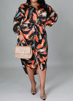 Button-Up Ruched Midi Dress plus size 
•