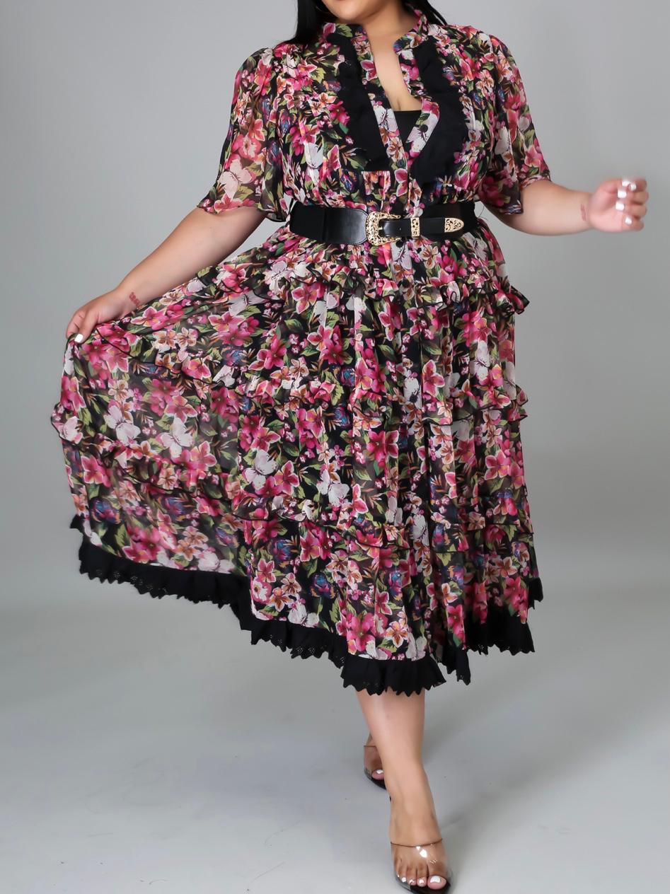 Floral Belted Dress Plus size