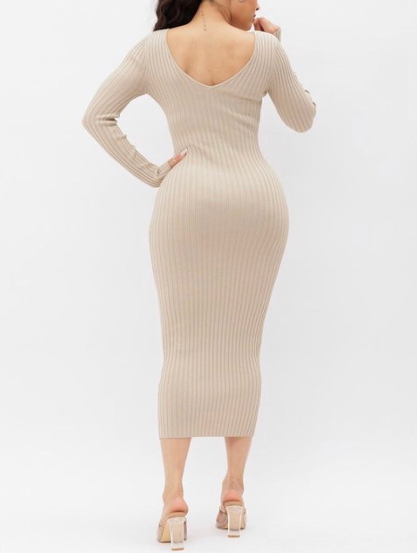 Ribbed Off-Shoulder Midi Dress