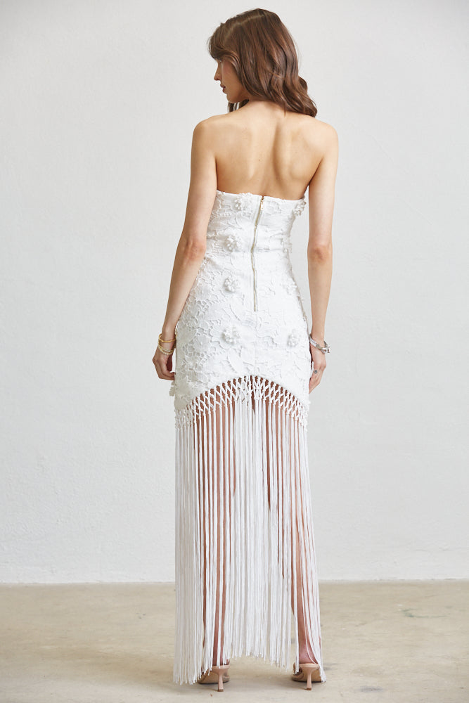White Dream Fringe Dress
Luxe Lace Tassel Gown