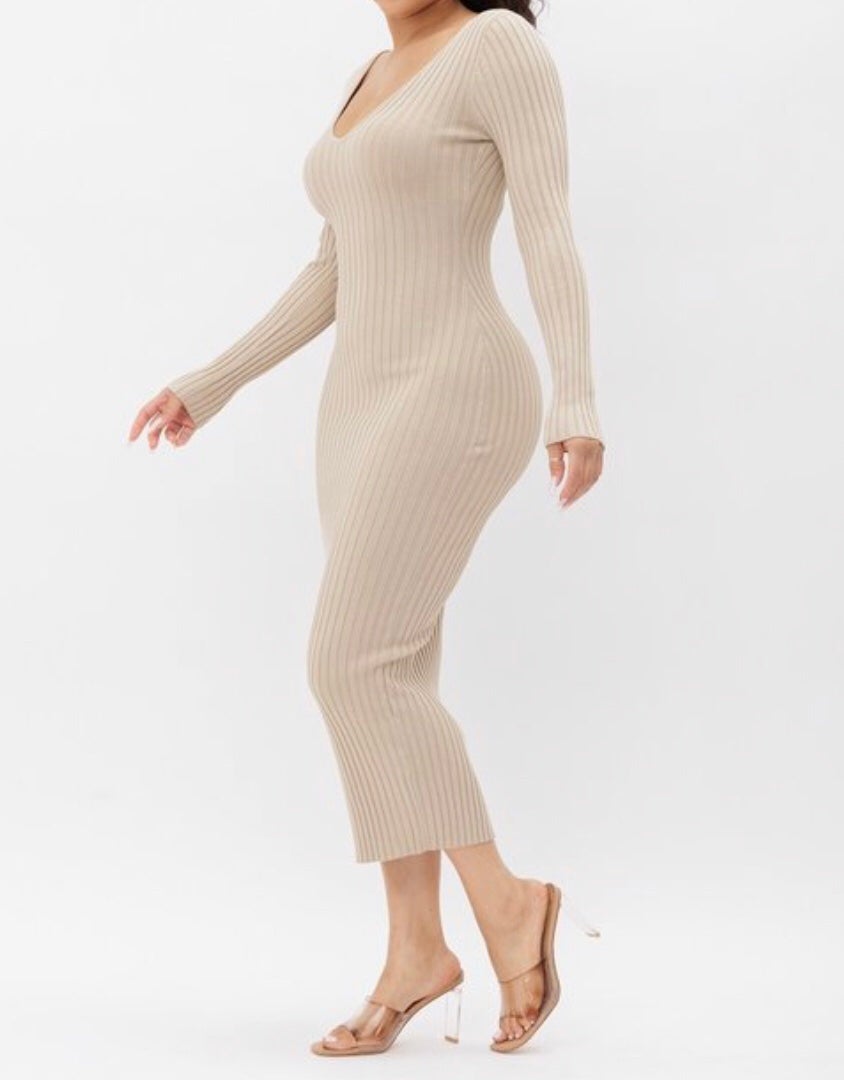 Ribbed Off-Shoulder Midi Dress