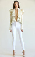 Tweed Chain-Shoulder Cropped Jacket