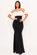 Off-Shoulder Black & White Maxi