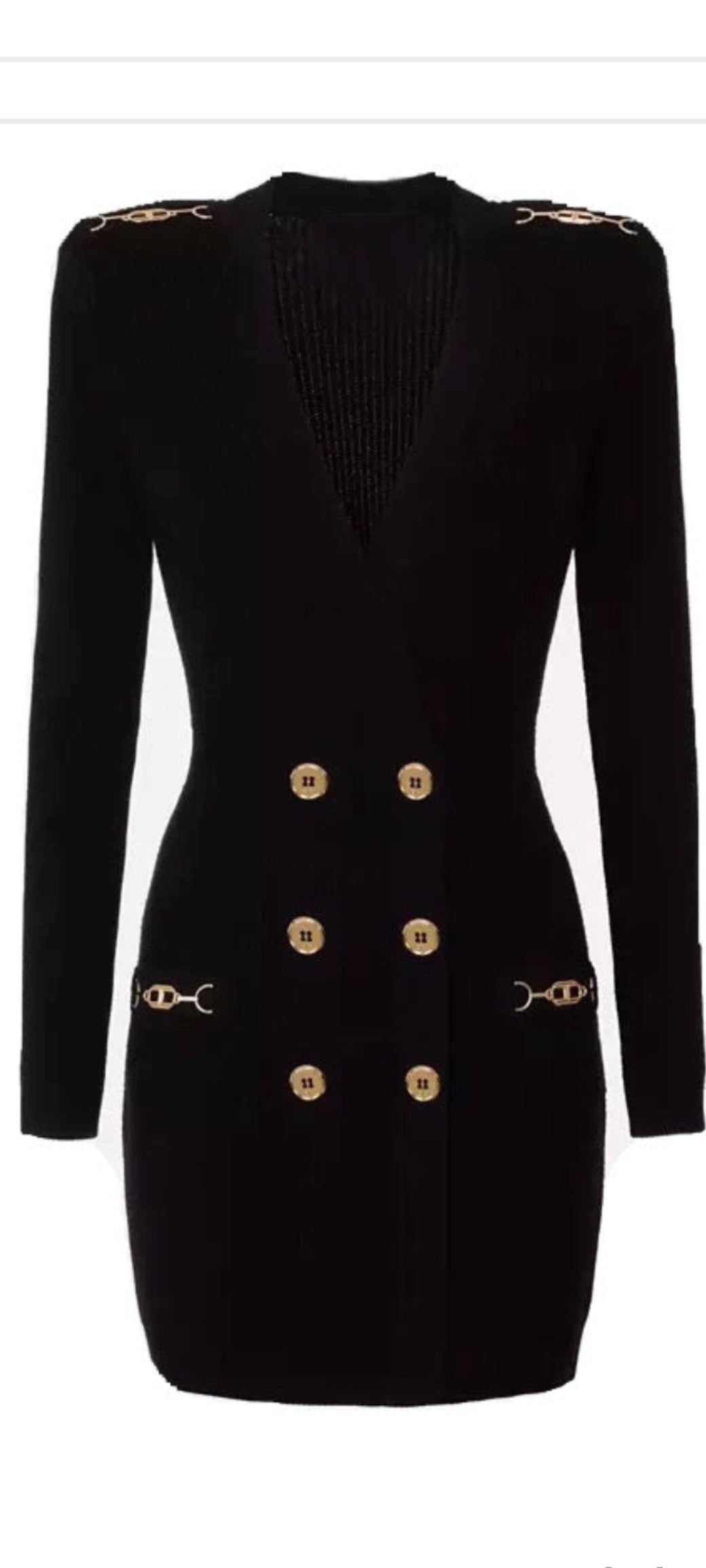 Black Naomi Knit Gold Buttons Dress