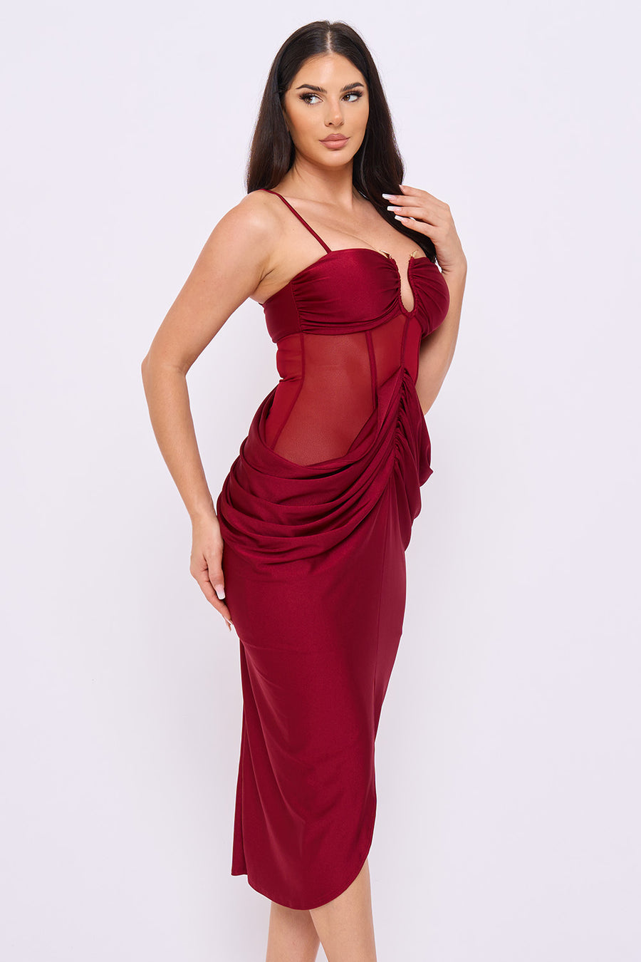 RUCHED BODYCON MIDI DRESS