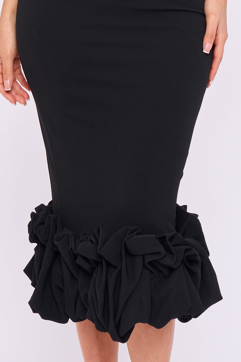 Black One-Shoulder Corset Midi Dress