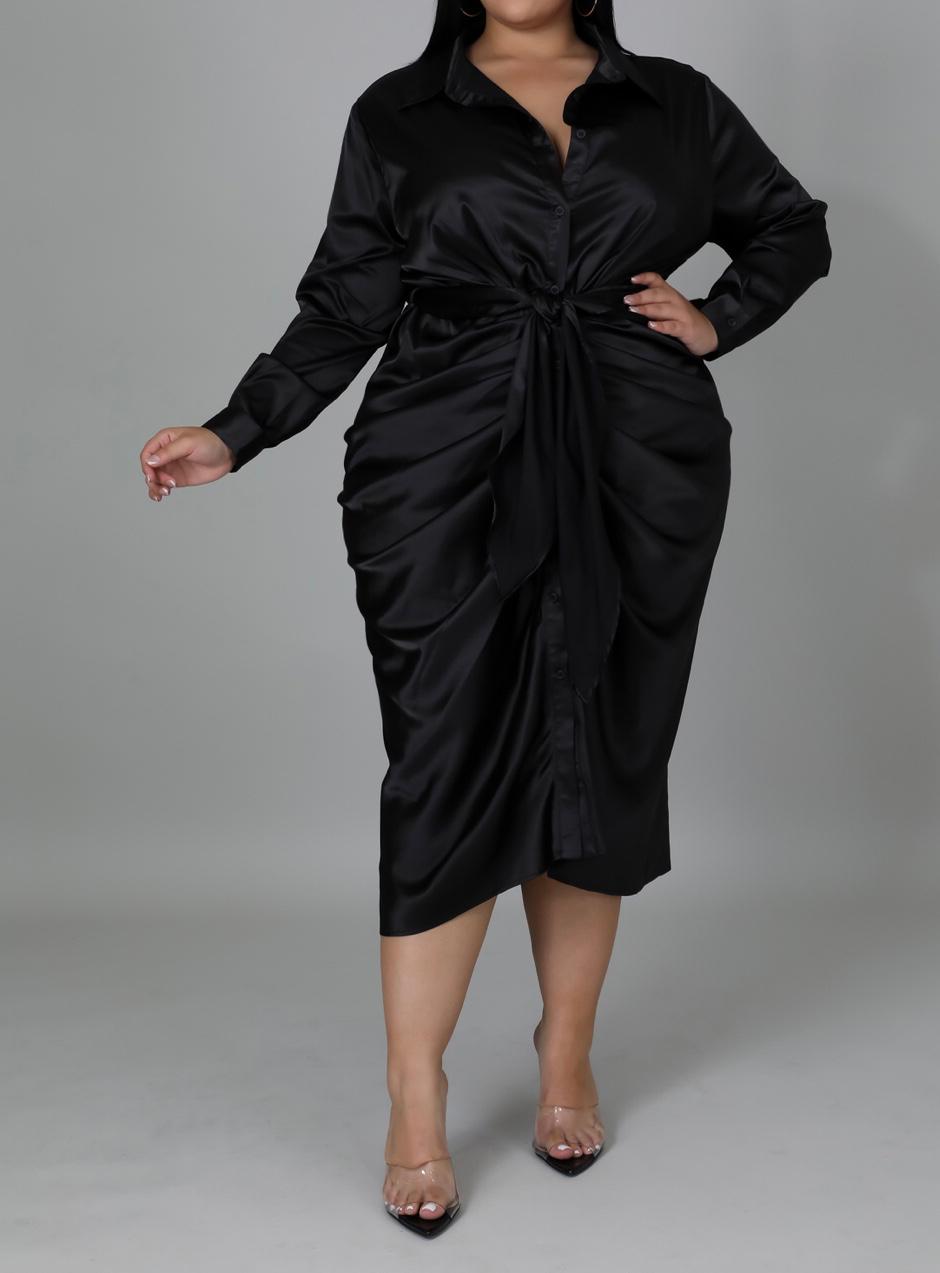 Satin Black Drape Plus Size