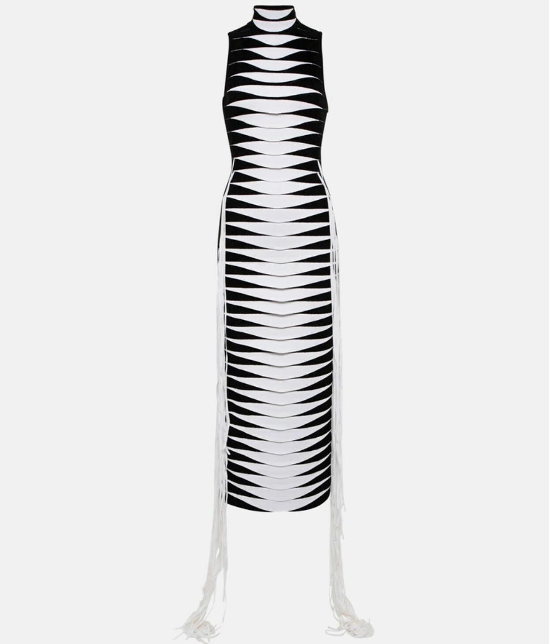 fringe and mesh cutout maxi dress Black & White Cutout Fringe Maxi Dress – MASSAVELT