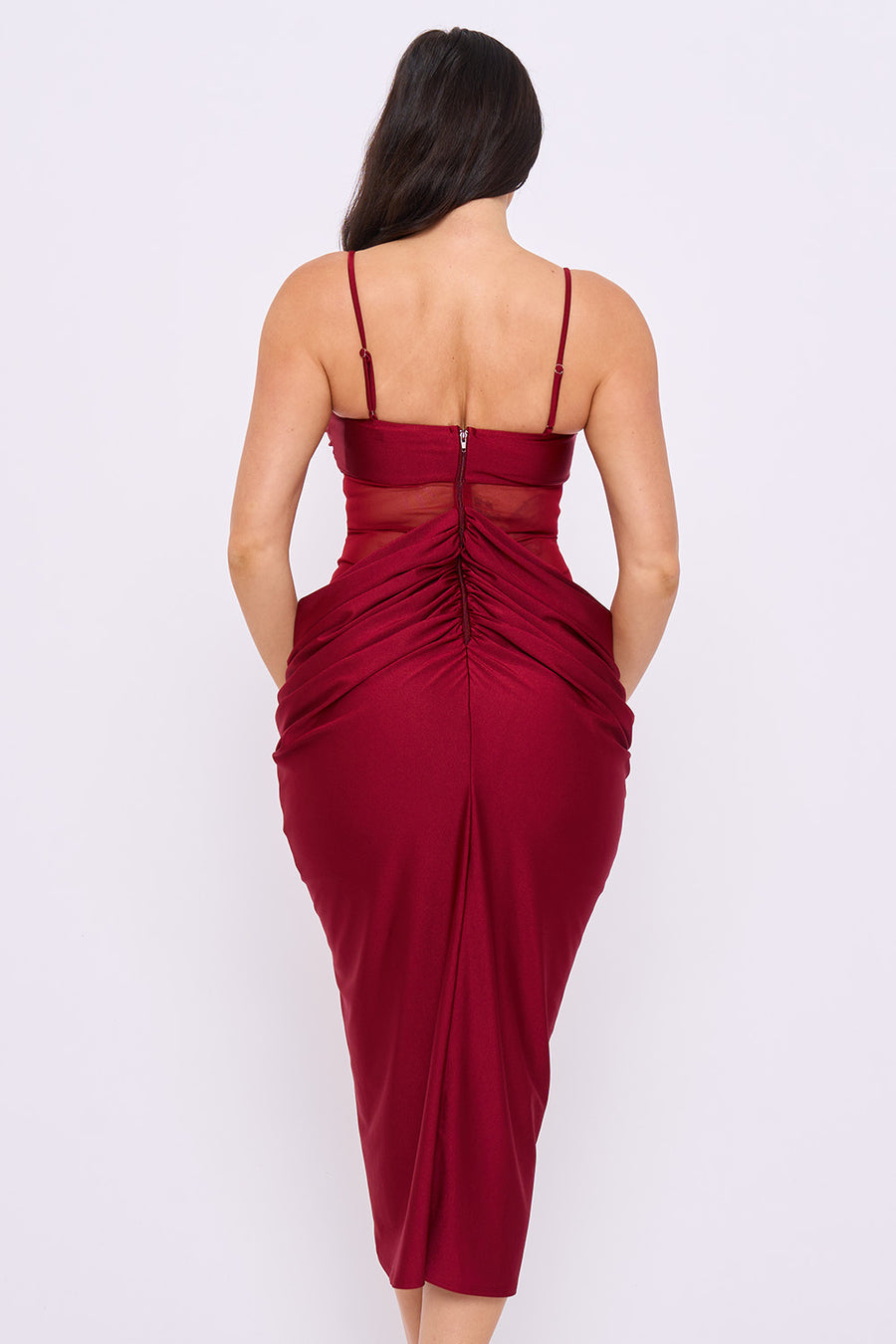 RUCHED BODYCON MIDI DRESS