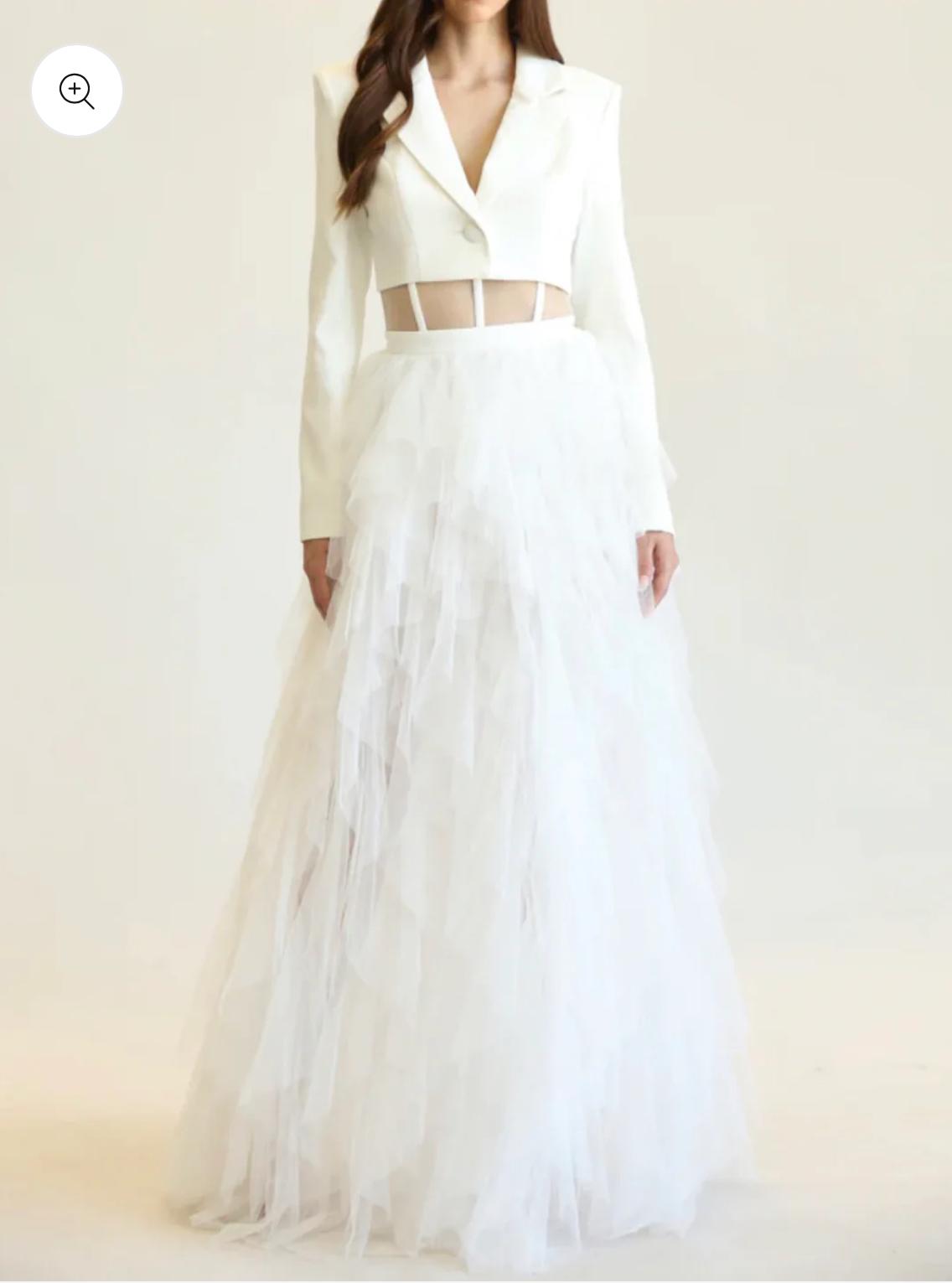 White Two-Piece Blazer Tulle Gown