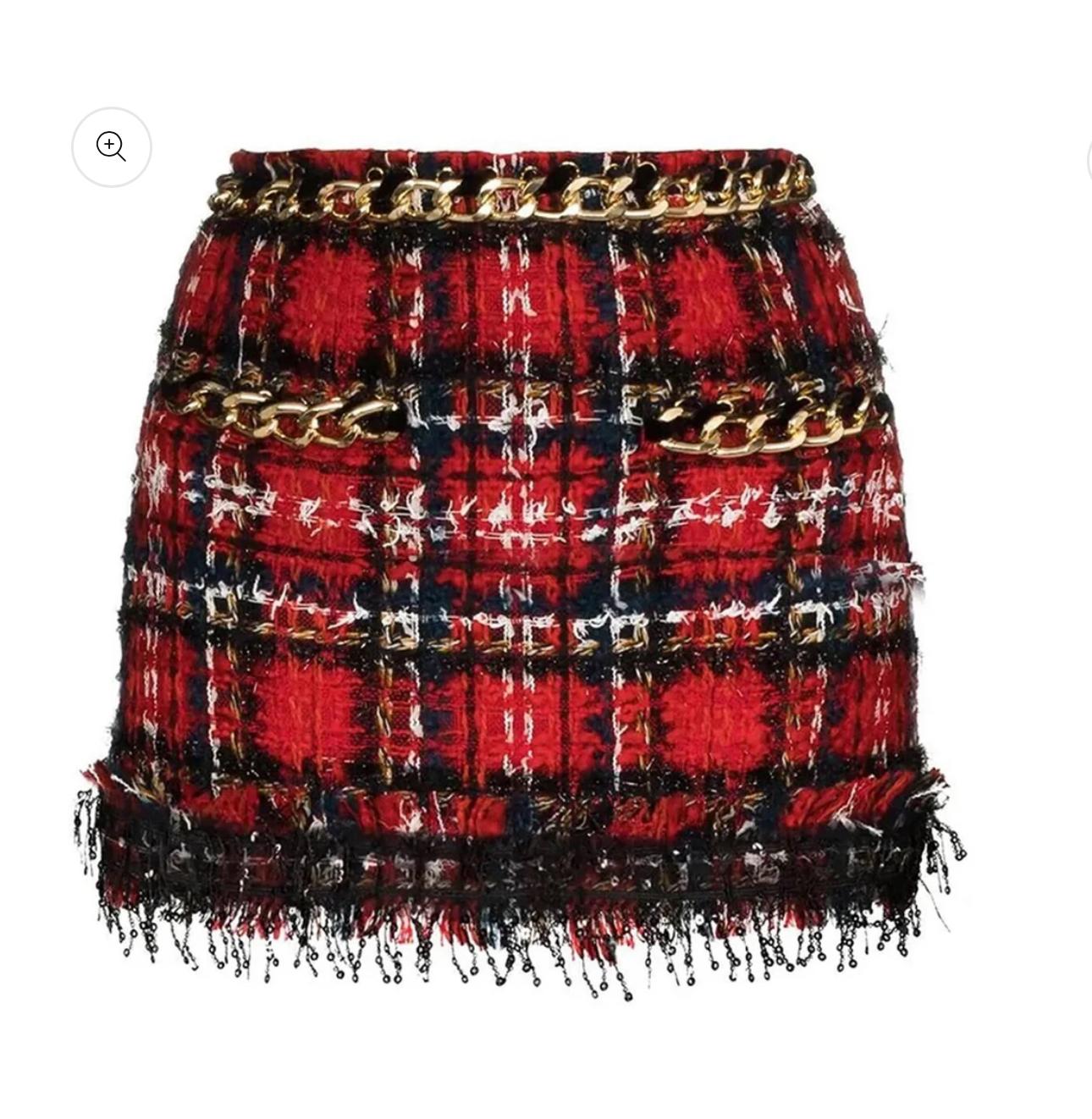 Red Tweed Chain-Trim Three-Piece Set