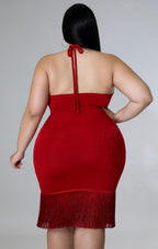 Red Halter Fringe Bodycon Dress