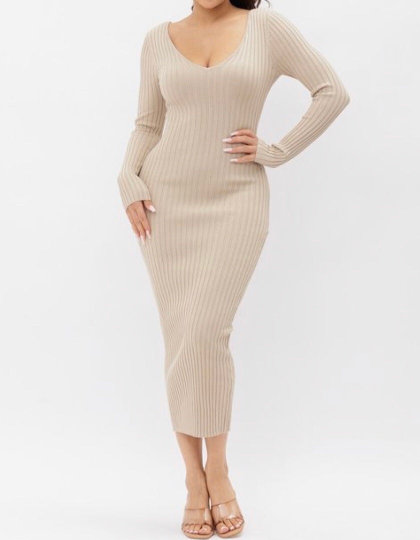 Ribbed Off-Shoulder Midi Dress