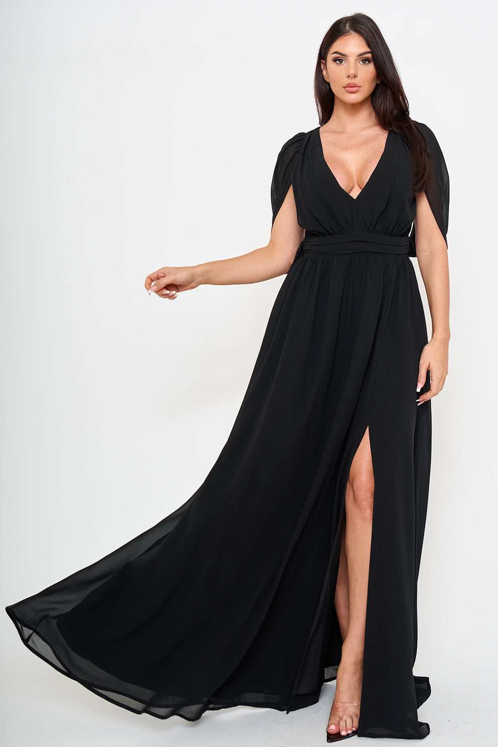 Black Flowing Sleeve Maxi Dress
