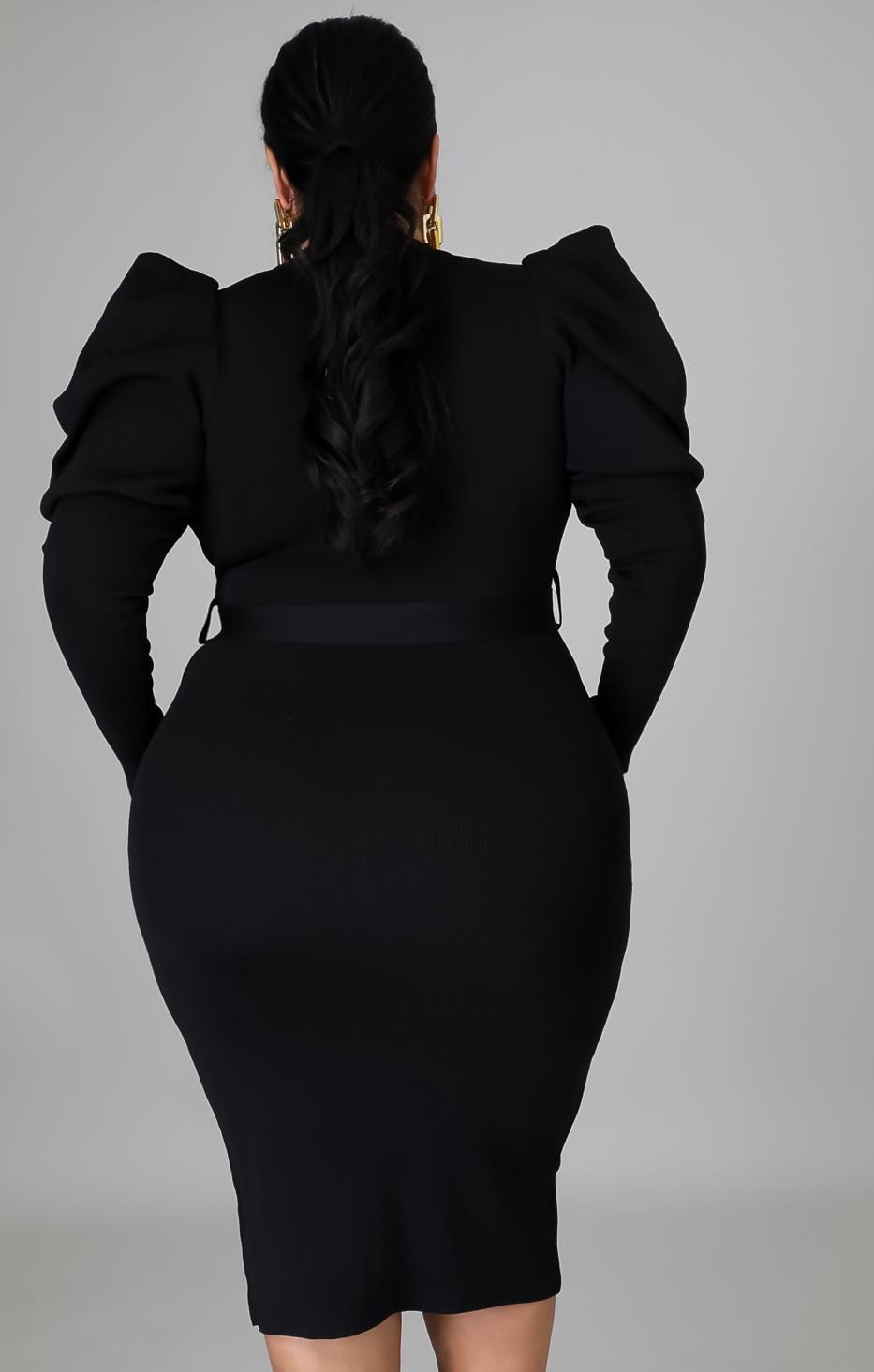 Elegant Puff-Sleeve Bodycon Midi Dress