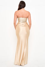 MASSAVELT Champagne Crystal Mermaid Maxi Dress