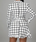 Tweed Black & White Belted Dress