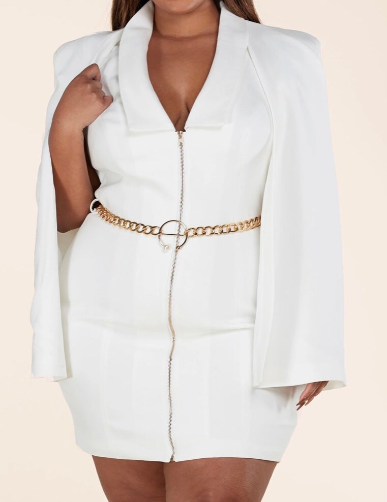 Off White Cape Belled Dress Plus Size