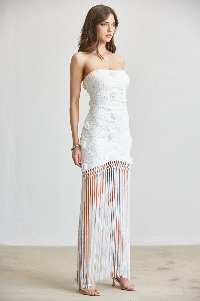 White Dream Fringe Dress
Luxe Lace Tassel Gown